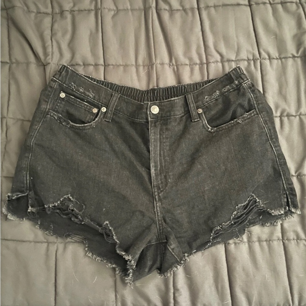 Aerie Black Jean Shorts Distressed High-Waisted